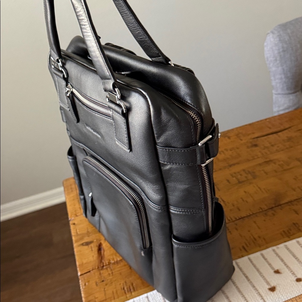 Black Leather Backpack by Bison Denim - Picture 3 of 7